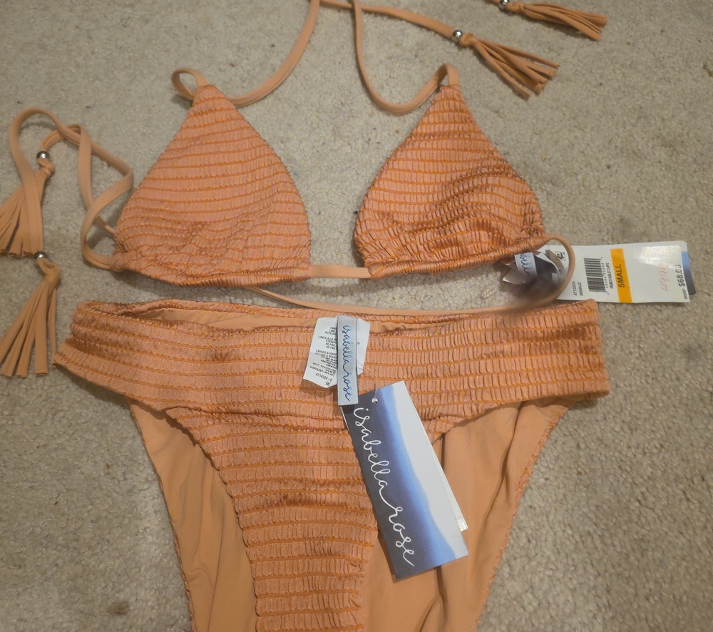 Isabella Rose Women's Smocked Triangle Bikini in Peach Orange